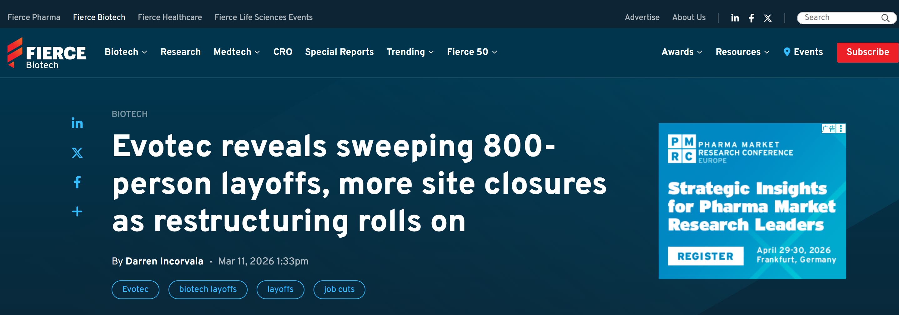 CRO巨头再次裁员800人！关闭4大基地！